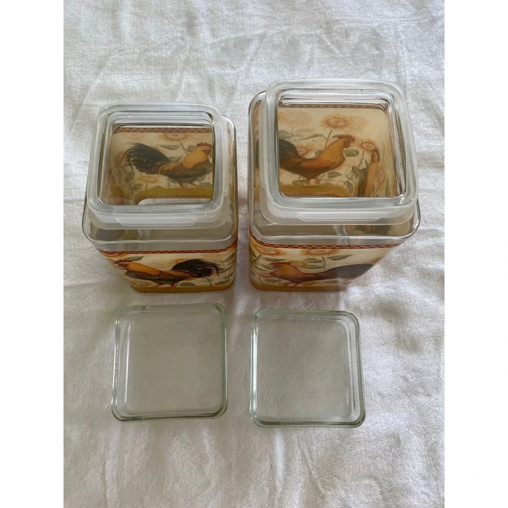 Vintage Rooster Glass Canister Set Unisex OS Multicolor Farmhouse Kitchen Decor